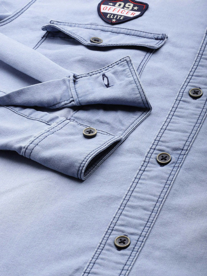 The Indian Garage Co Men Blue Slim Fit Faded Opaque Faded Casual Shirt