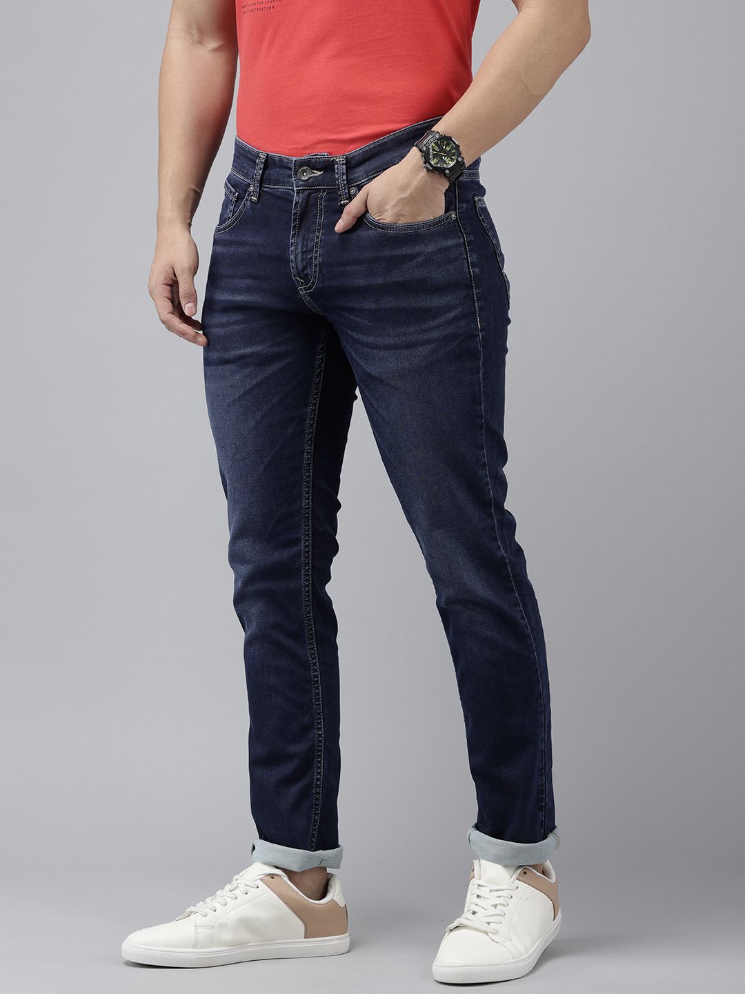 SPYKAR Men Slim Fit Low-Rise Light Fade Stretchable Jeans