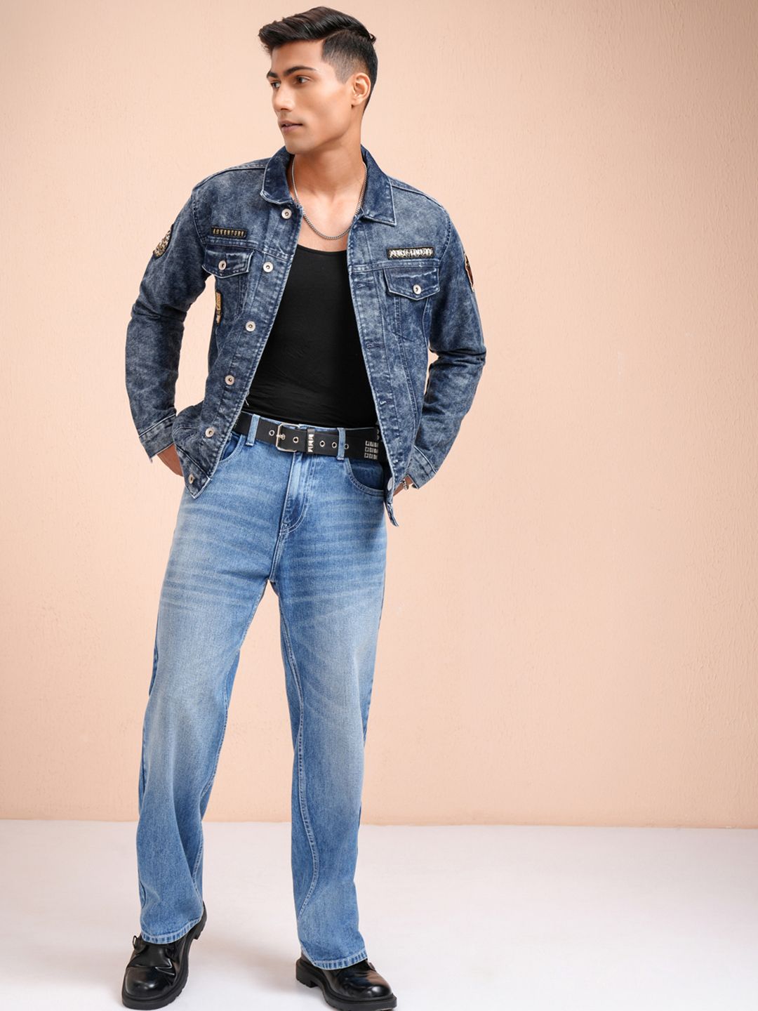 LOCOMOTIVE Men Blue Solid Denim Jacket