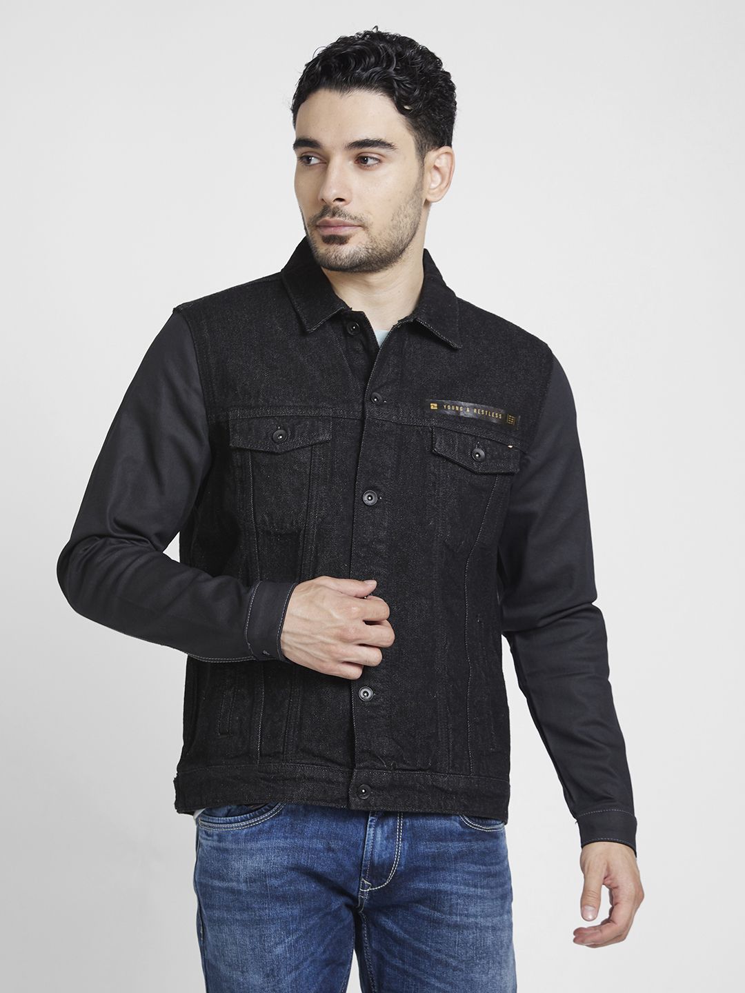 SPYKAR Solid Spread-Collar Pure Cotton Denim Jacket