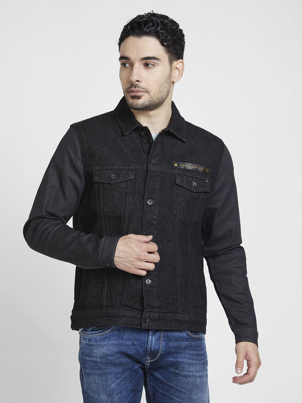 SPYKAR Solid Spread-Collar Pure Cotton Denim Jacket