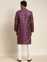 SOJANYA Men Purple & Gold-Toned Ethnic Motifs Jacquard Kurta