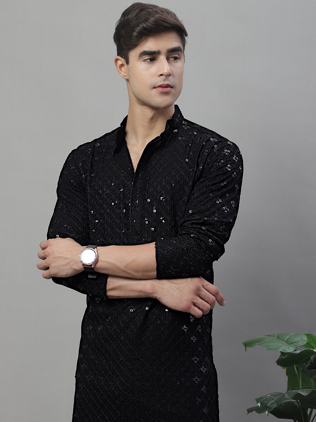 Jompers Geometric Chikankari Embroidered Kurta With Pyjamas