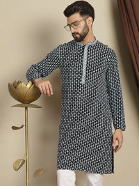 Anouk Geometric Printed Mandarin Collar Lengan Panjang Cotton Thread Work Kurta