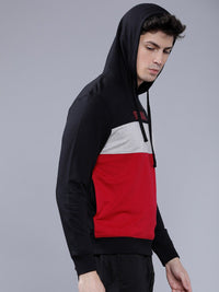 The Indian Garage Co Men Black & Red Colourblocked Hooded Sweatshirt