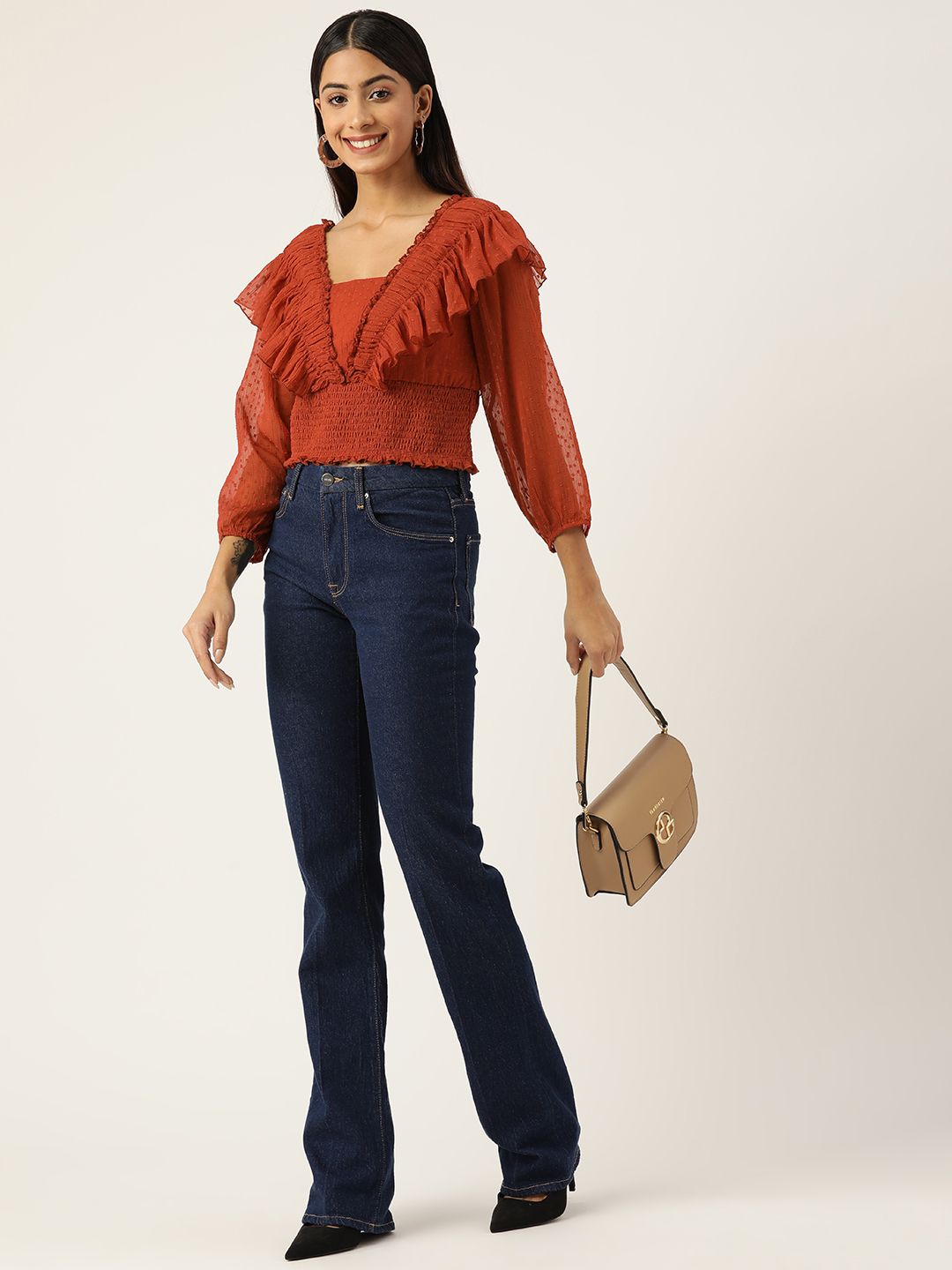 Antheaa Woman Frilled Crop Top