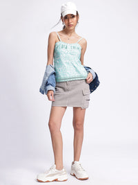 DressBerry Pleated Perfection Smocked Lace Inserts Printed Top