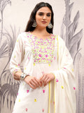 Vishudh Floral Printed Thread Work Pure Cotton Straight Kurta & Trousers With Dupatta