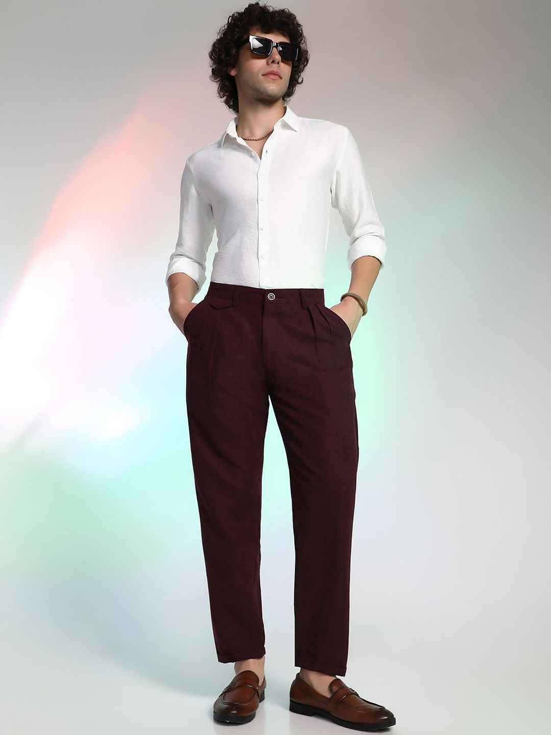 Campus Sutra Men Comfort Mid-Rise Relaxed Fit Trousers