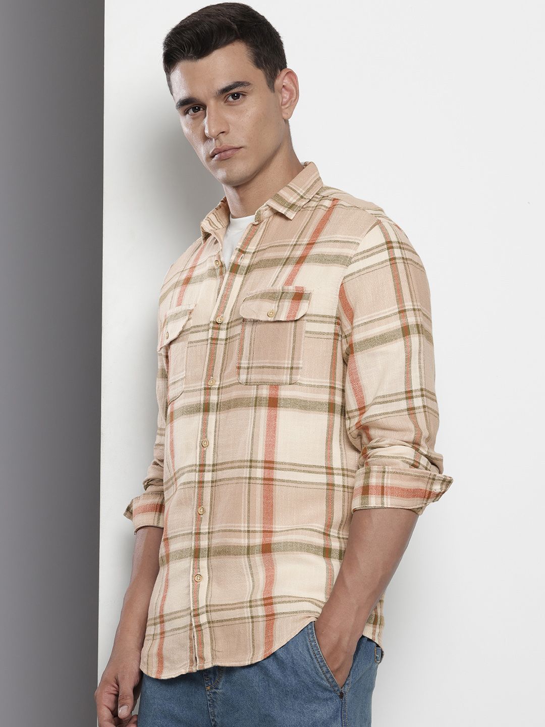 The Indian Garage Co Pure Cotton Slim Fit Checked Casual Shirt