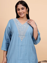 Bani Women Plus Size Etnic Motifs Embroidered V-Neck Tunic With Trousers
