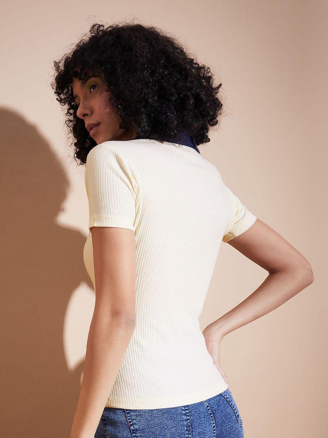 SASSAFRAS BASICS Polo Collar Ribbed Top