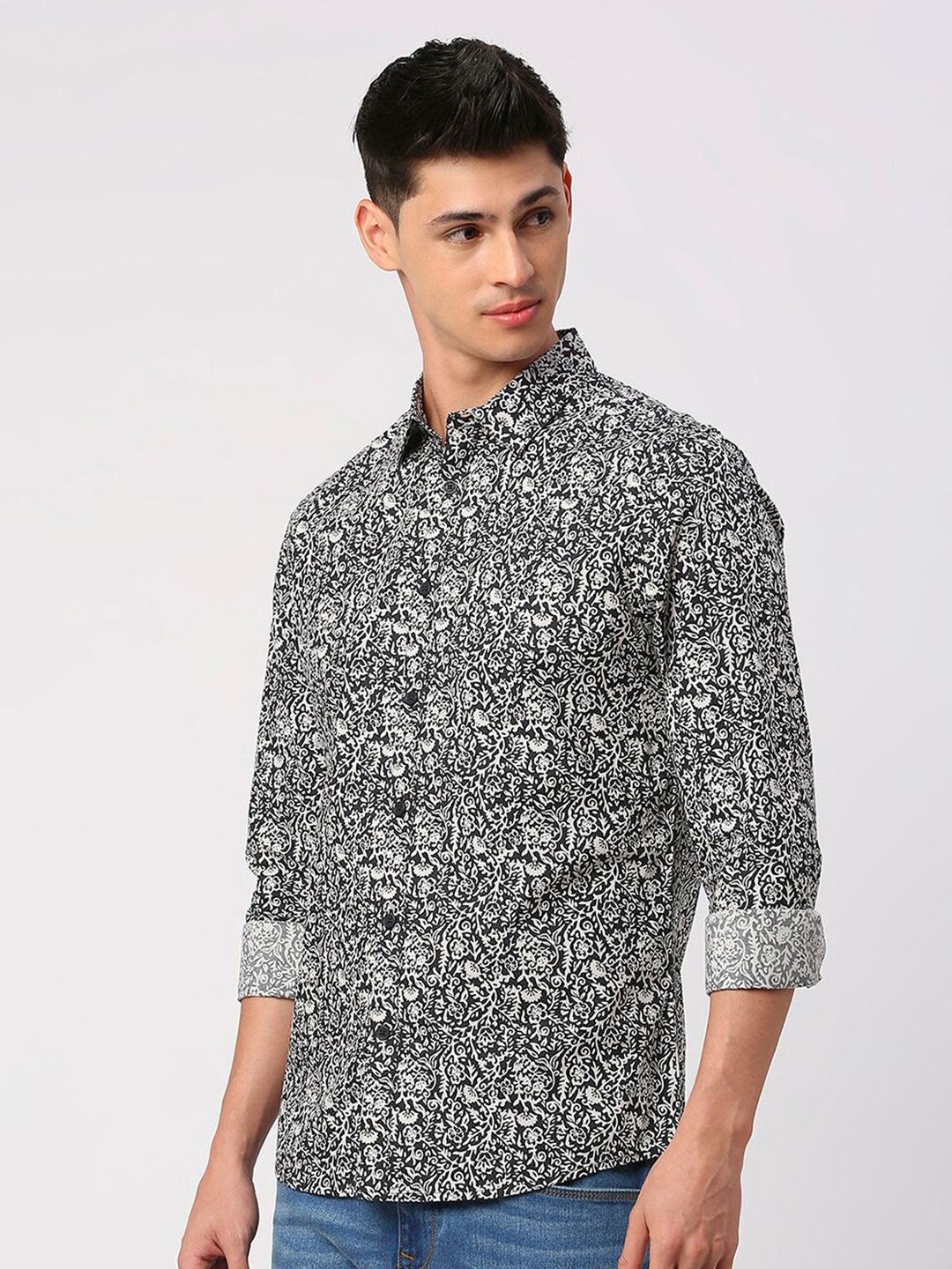 Being Human Floral Printed Pure Cotton Slim Fit Casual Shirt
