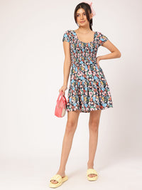 DressBerry Floral Frenzy Textured Printed Fit & Flare Dress