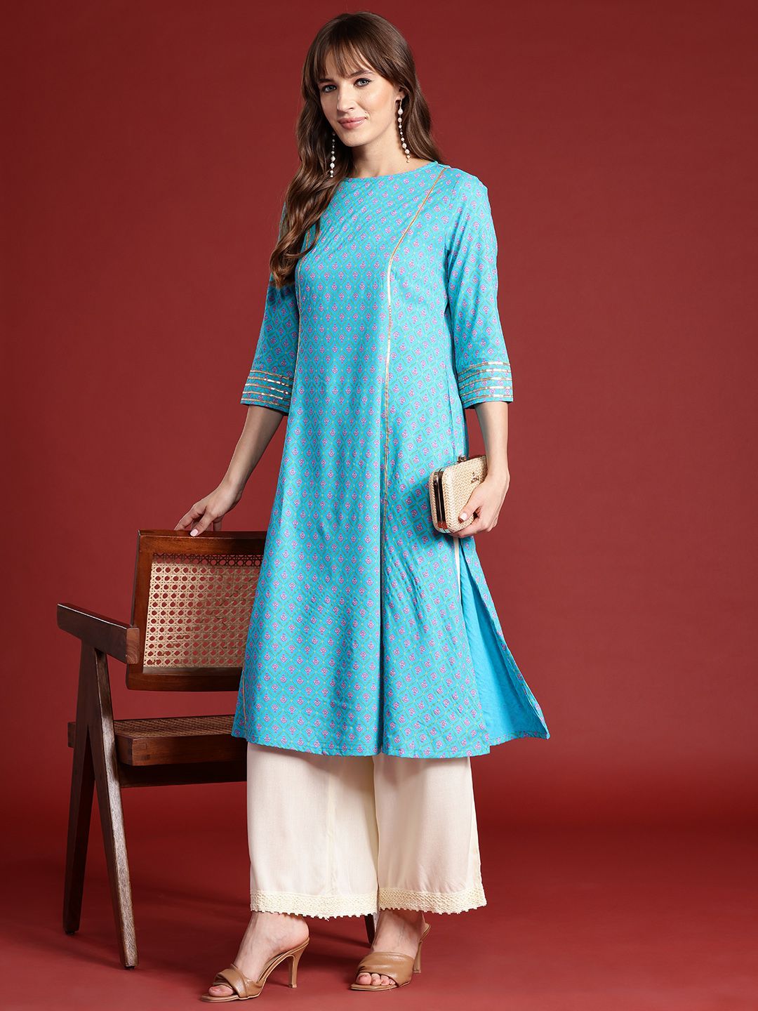 Anouk Ethnic Motifs Print Gotta Patti Straight Kurta