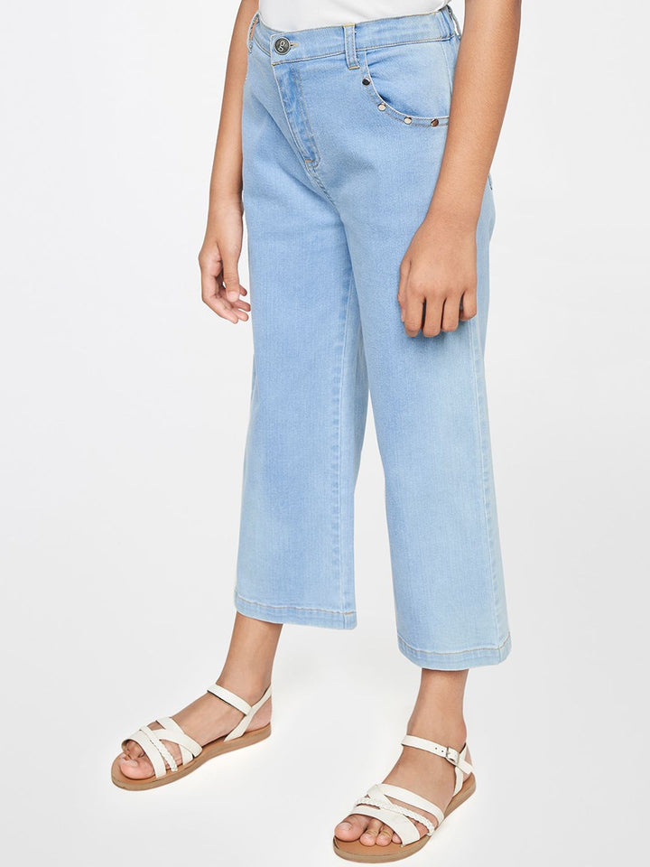 Global Desi Girls Blue Solid Culottes Trousers
