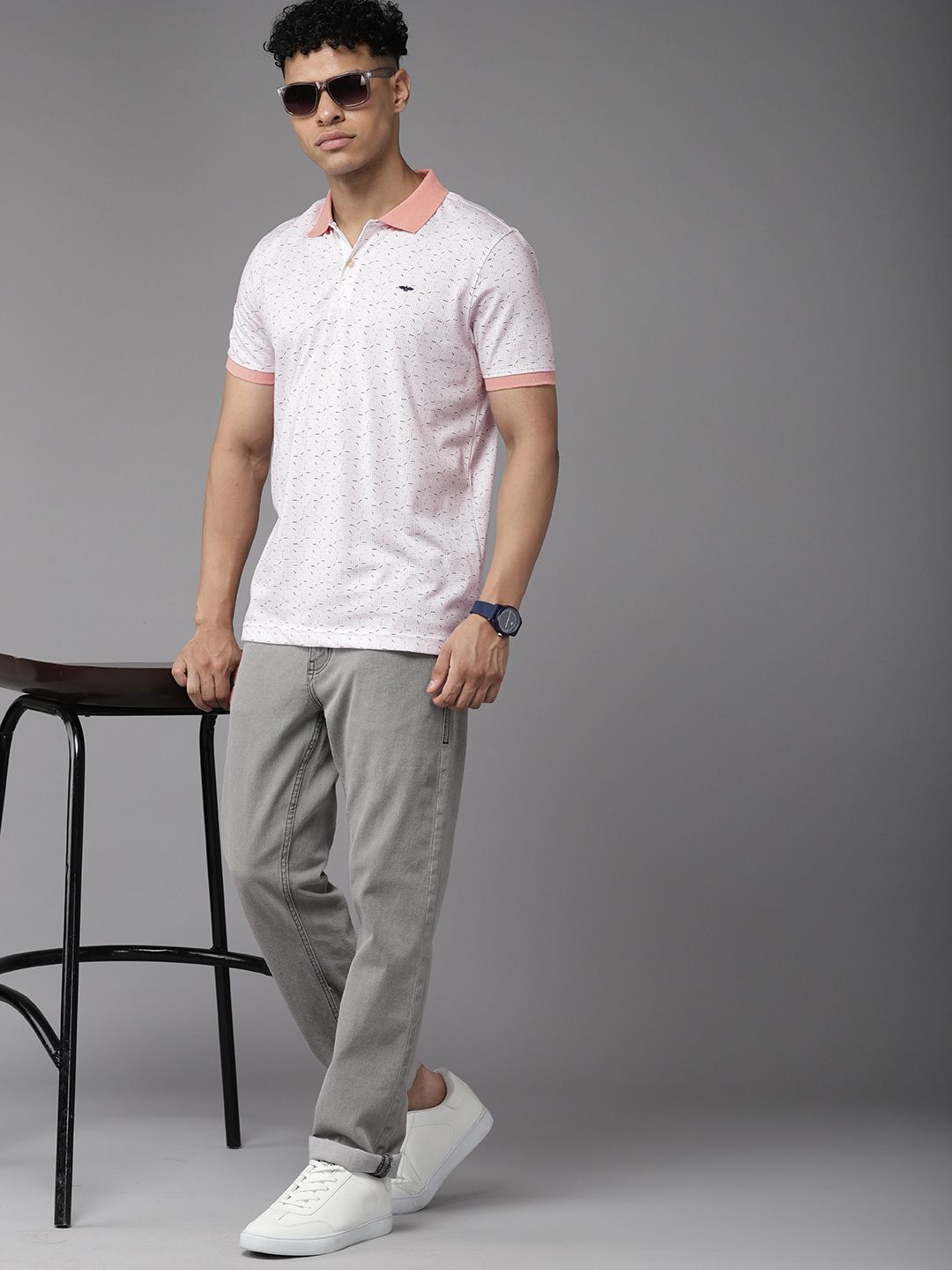 Park Avenue Men Geometric Print Polo Collar Slim Fit T-shirt