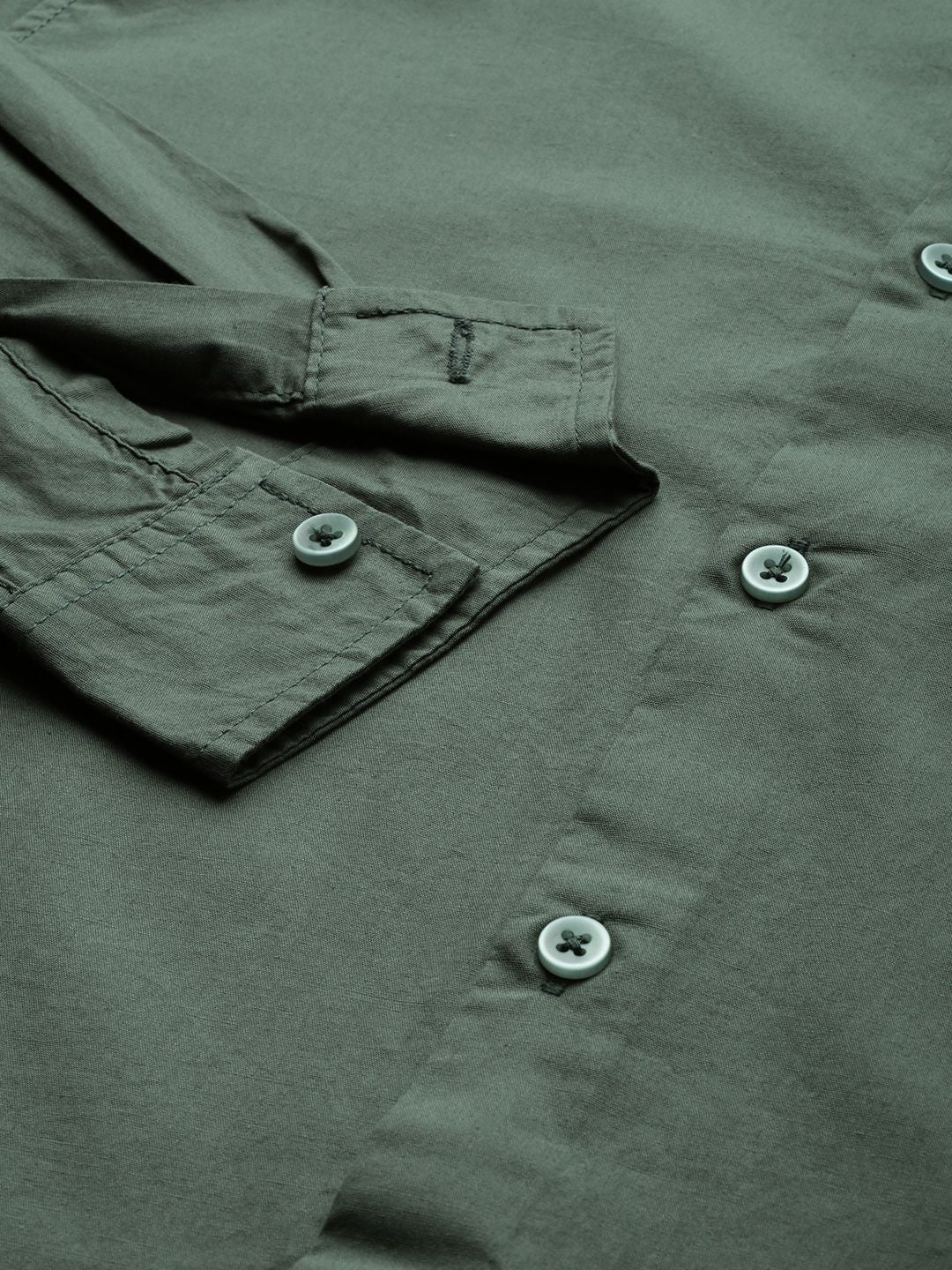 The Indian Garage Co Men Olive Green Solid Casual Shirt