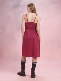 DressBerry Gathered Detail Shoulder Straps A-Line Wrap Dress with Mock Buttons