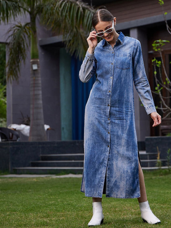 SASSAFRAS Faded Bell Sleeve Shirt Dress