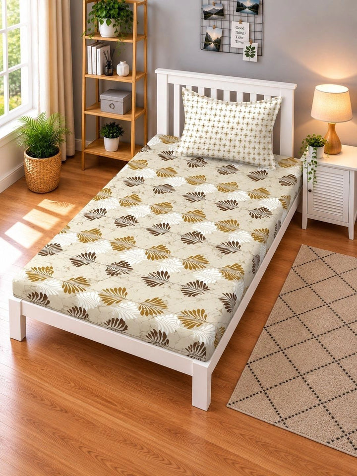 Moda Rapido X KLOTTHE Olive Green Floral 400 TC Single Bedsheet with 1 Pillow Covers