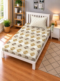 Moda Rapido X KLOTTHE Olive Green Floral 400 TC Single Bedsheet with 1 Pillow Covers