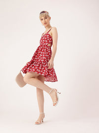 DressBerry Classy Chic Floral Printed Cut-Outs Smocked A-Line Mini Dress