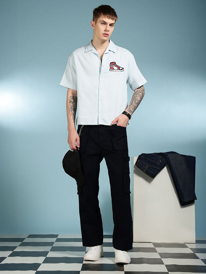 Eszett Embroidery Spread Collar Kasut Trippy Baju Kapas Bersaiz Besar