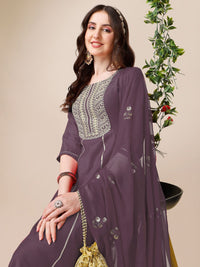 KALINI Ethnic Motifs Embroidered Sequinned Kurta with Palazzos & Dupatta