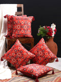 HOSTA HOMES Red & Blue Set of 5 Ethnic Motifs Velvet Square Cushion Covers