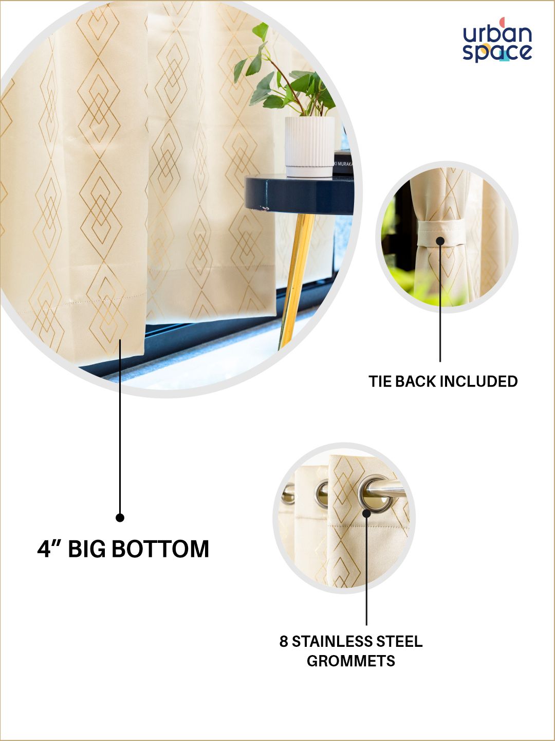 URBAN SPACE Beige & Gold-Toned Geometric Printed Black Out Long Door Curtain