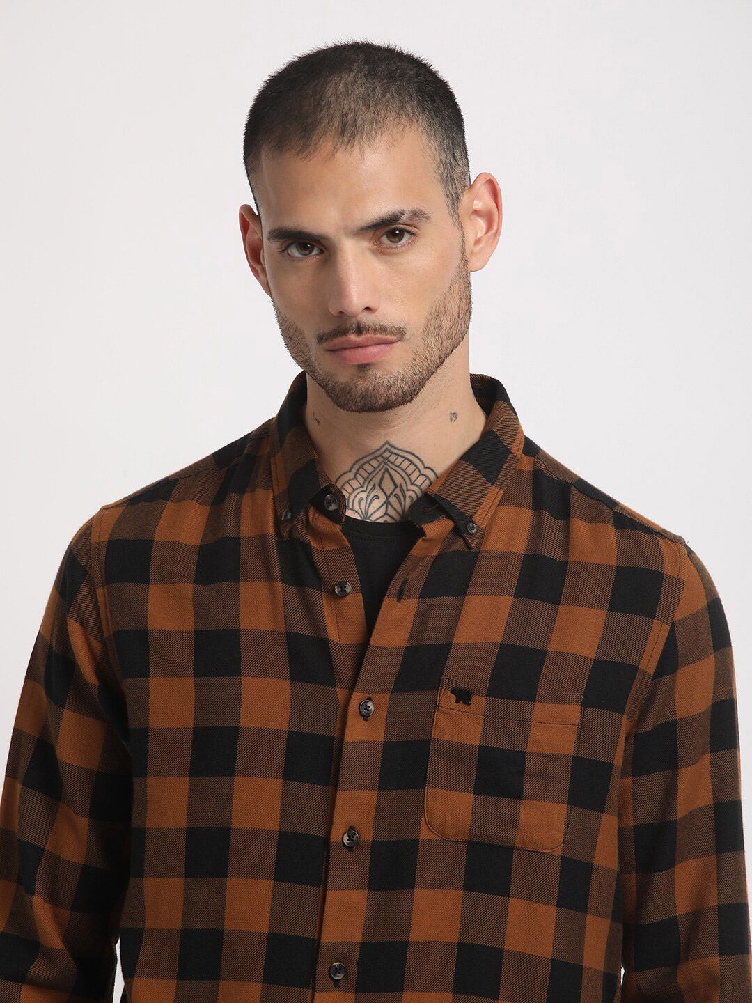 THE BEAR HOUSE Slim Fit Buffalo Checked Flannel Casual Pure Cotton Shirt