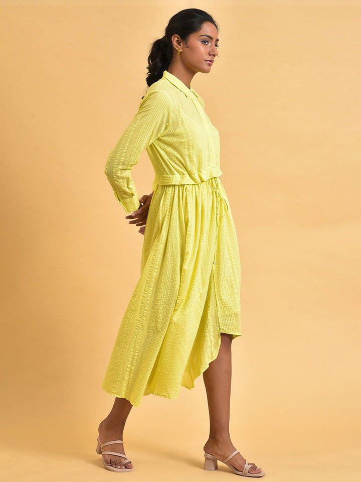 W Cuffed Sleeve Shirt Midi Cotton Dress