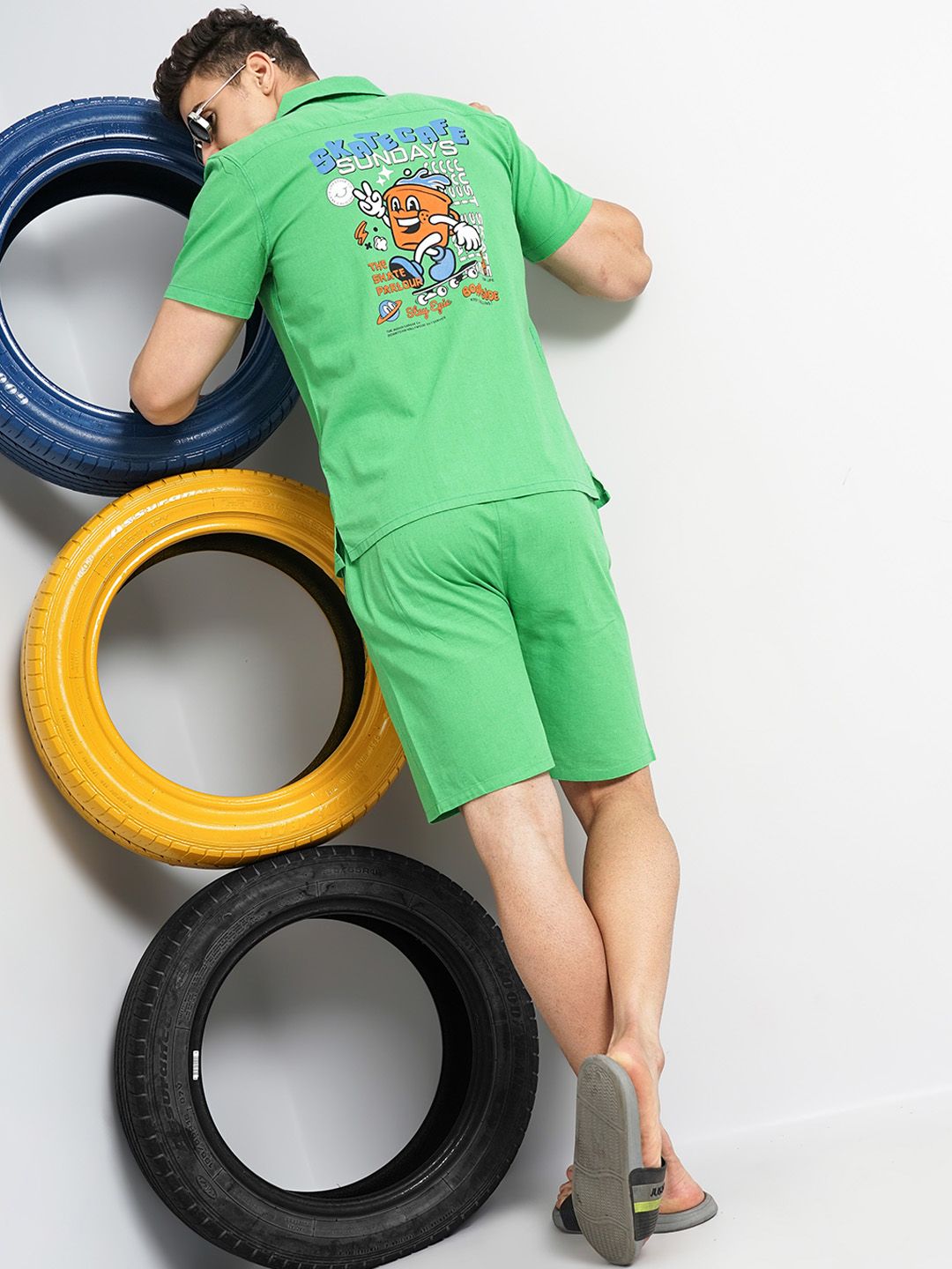 The Indian Garage Co Printed Pure Cotton Shirt With Shorts Co-Ords