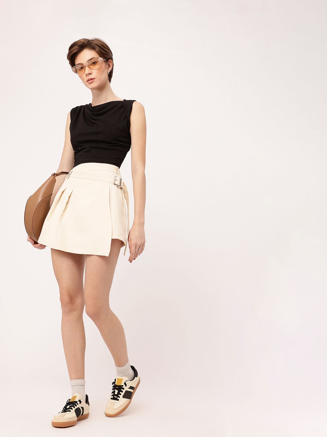 DressBerry Women Boho Vibes Belted Wrap Mini Skirt