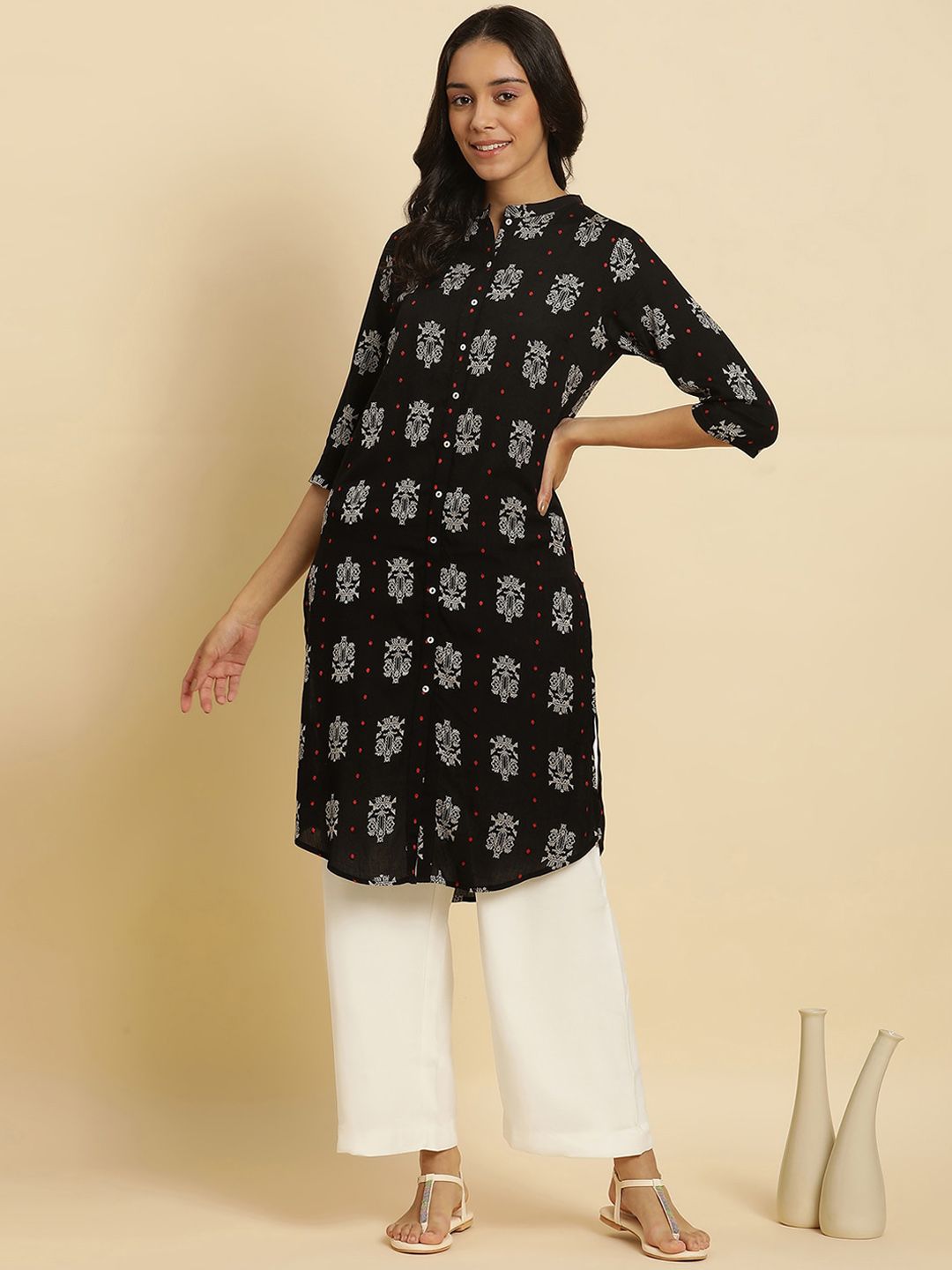 W Ethnic Motifs Printed Mandarin Collar Kurta