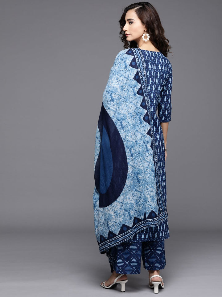 Libas Women Blue Printed Pure Cotton Kurta with Palazzos & Dupatta