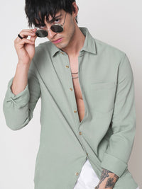 VASTRADO Men Classic Spread Collar Textured Solid Slim Fit Casual Shirt