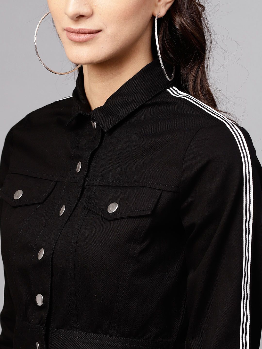 STREET 9 Women Black Solid Cropped Denim Jacket