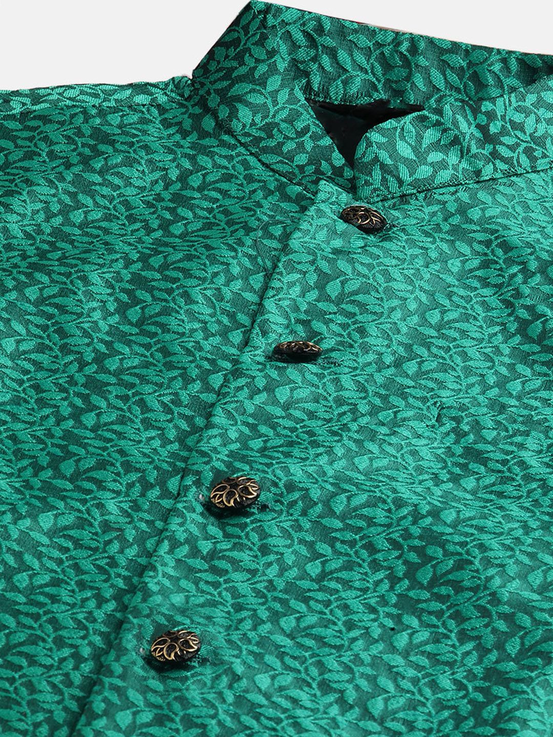 SOJANYA Men Maroon Jacquard Silk Kurta with Churidar & Nehru Jacket