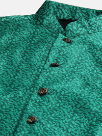 SOJANYA Men Maroon Jacquard Silk Kurta with Churidar & Nehru Jacket