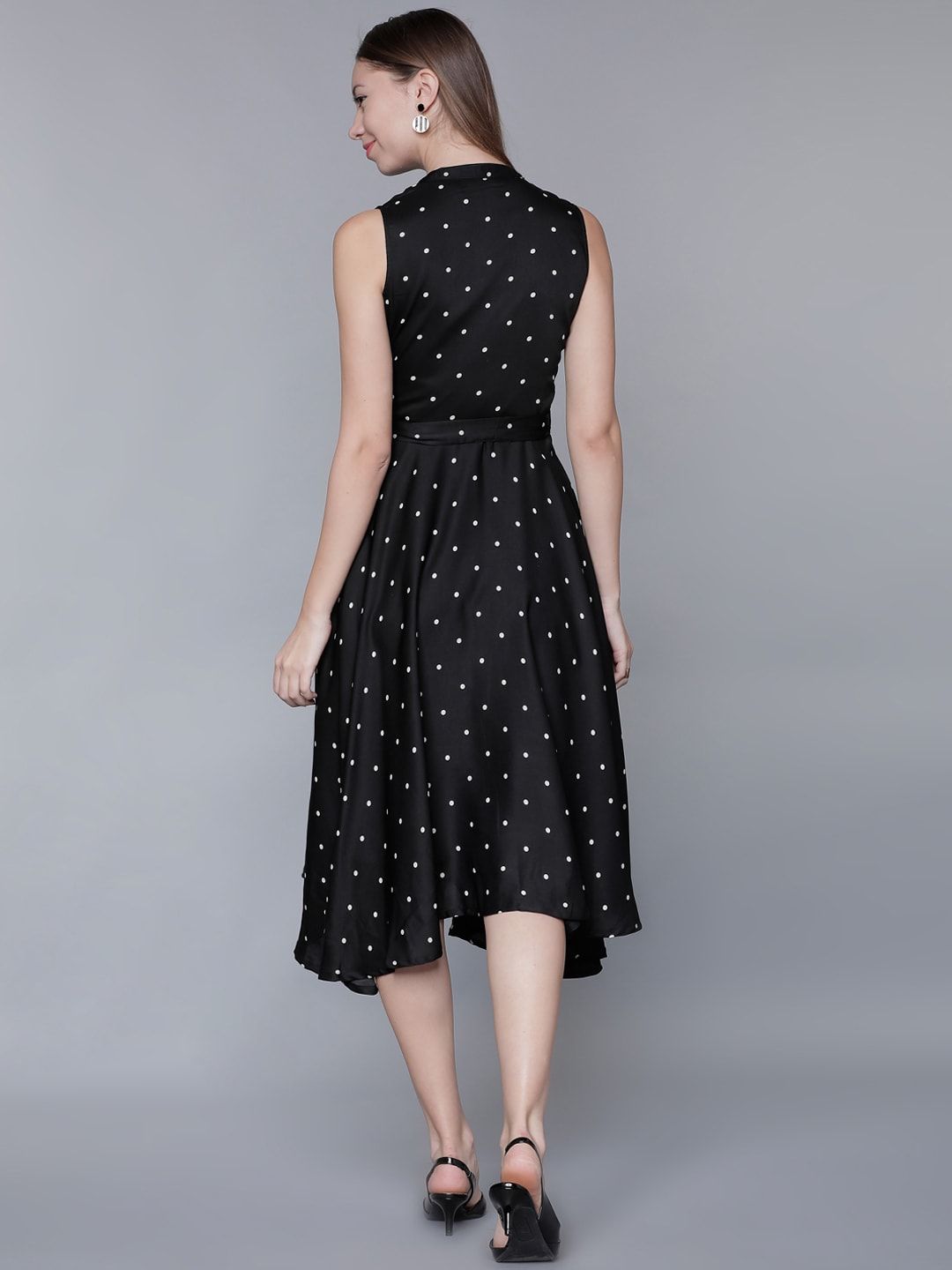 Tokyo Talkies Women Black Polka Dot Print Fit and Flare Dress