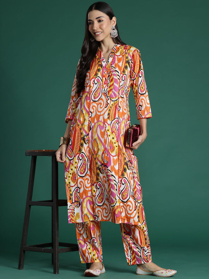 Indo Era Women Paisley Printed Panelled Pure Cotton Kurta with Trousers