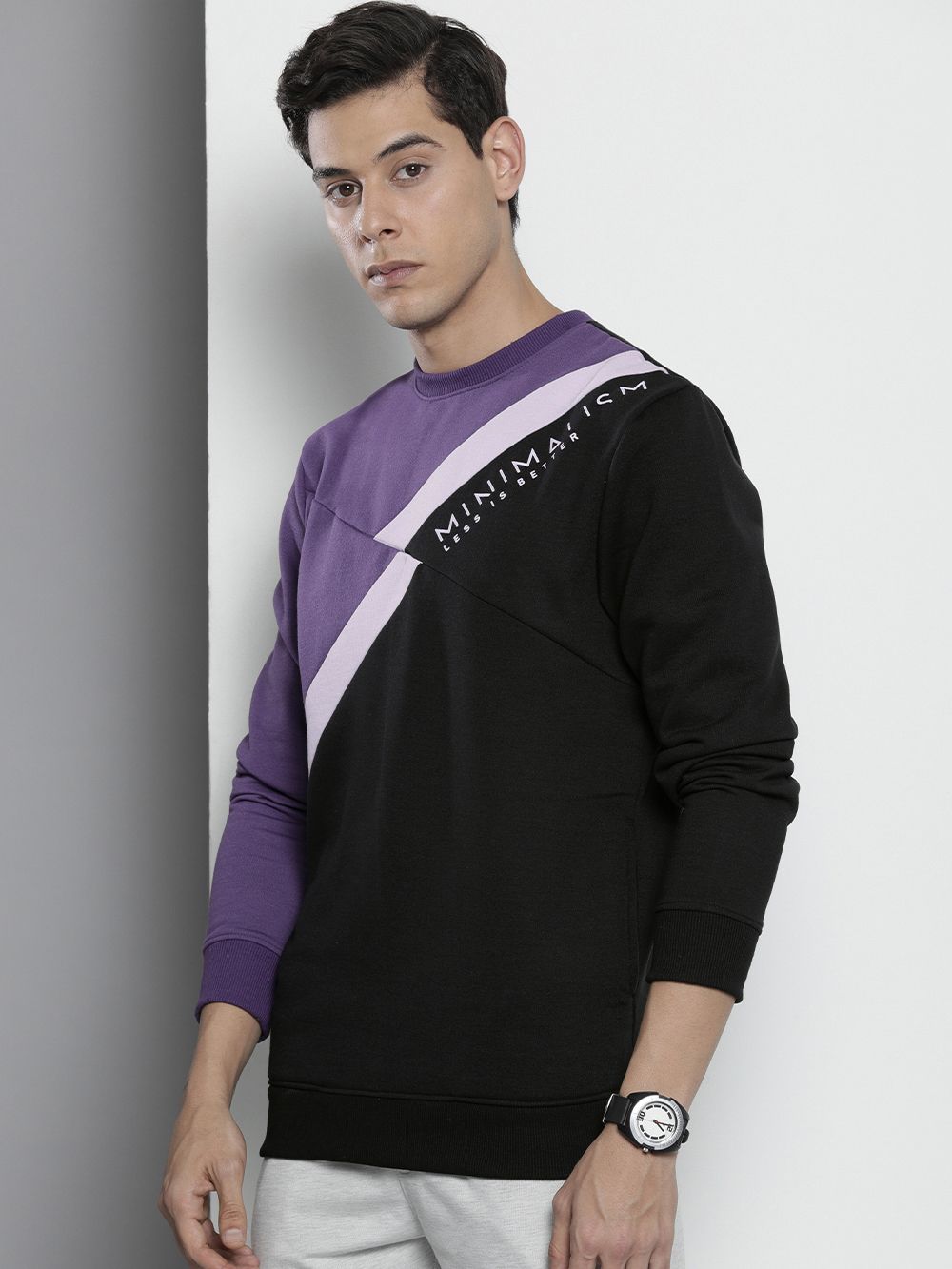 The Indian Garage Co Men Black &Purple Colourblocked Sweatshirt