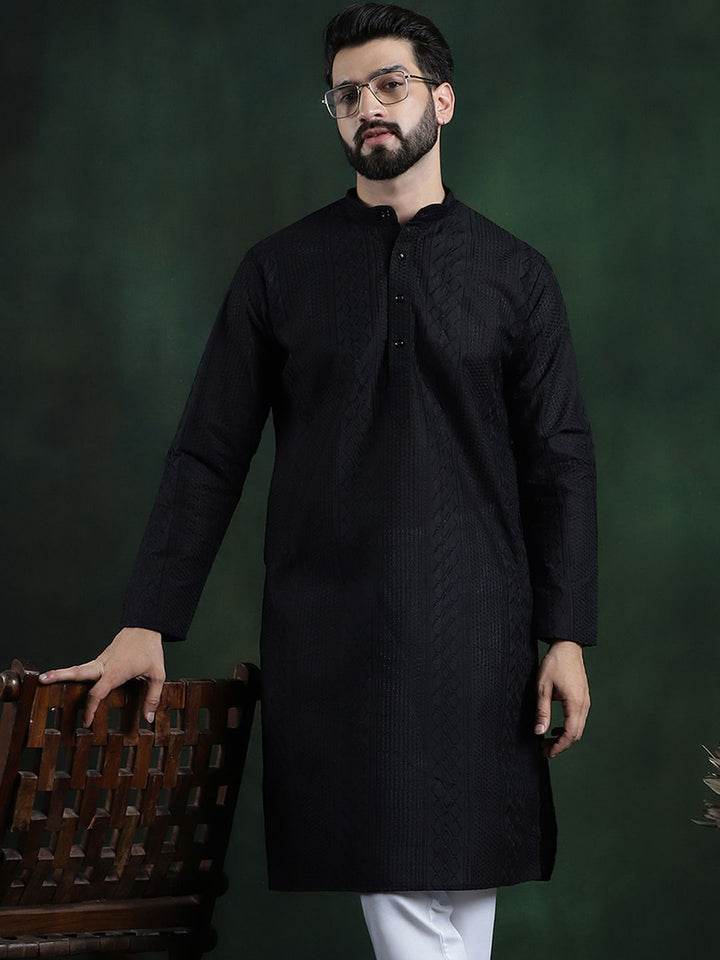 SOJANYA Ethnic Motifs Embroidered Mandarin Collar Thread Work Cotton Straight Kurta
