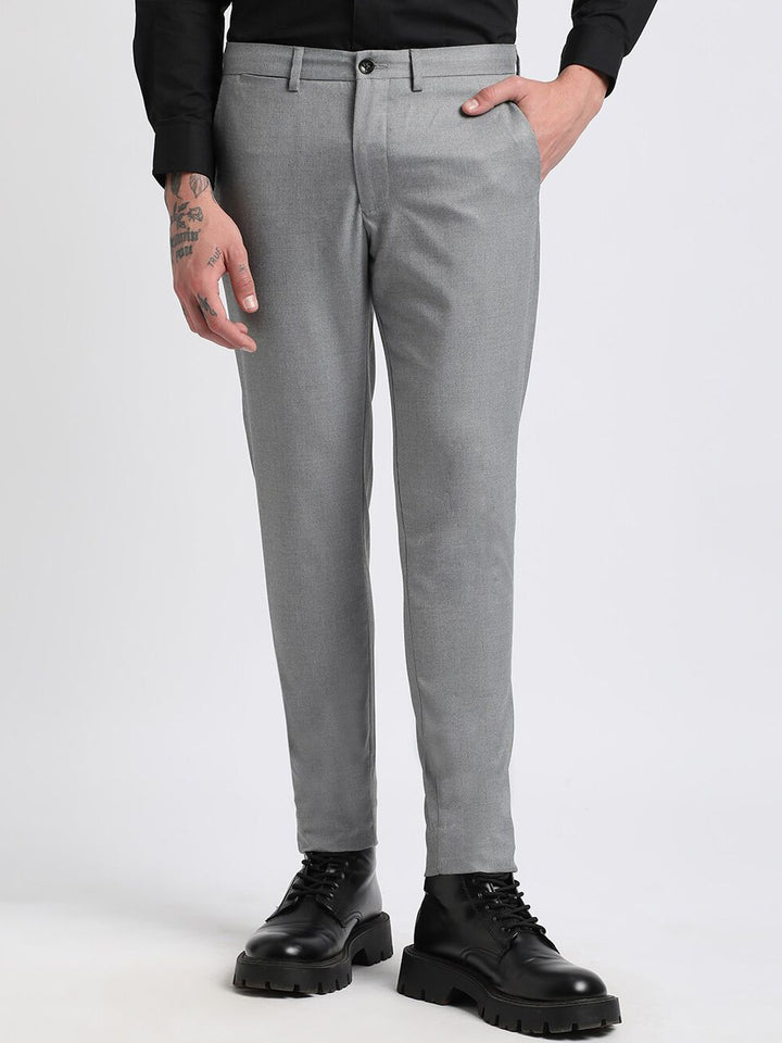 THE BEAR HOUSE Men Solid Tapered Fit Mid-Rise Formal Trousers