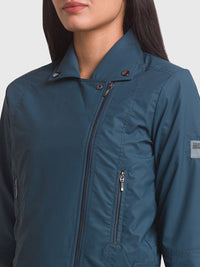 SPYKAR Women Teal Blue Crop Tailored Jacket