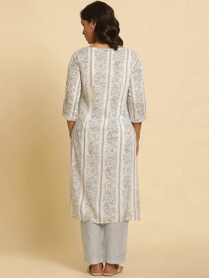 W Floral Printed Round Neck Straight Kurta With Trouser