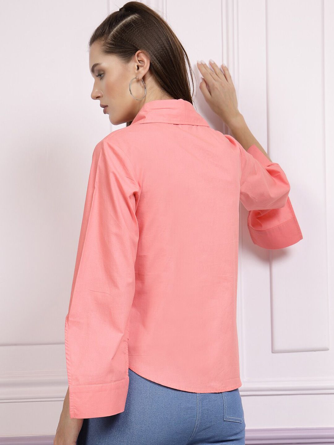 Athena Tinggi Cuffed Cuffed Cotton Shirt Gaya Baju Atas