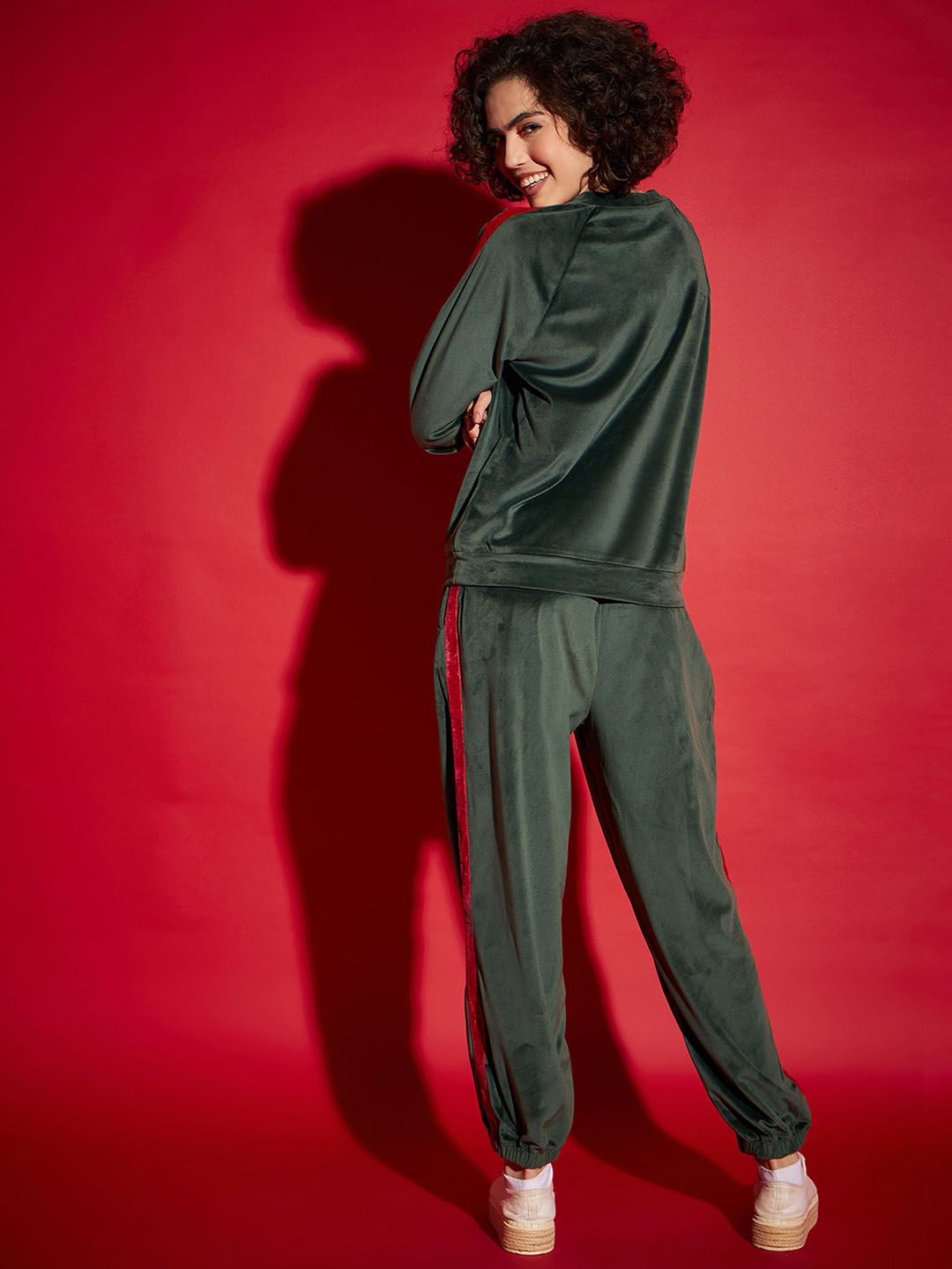 SASSAFRAS Green Velvet Tape Detail Sweatshirt With Joggers